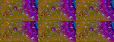 Renkli Bahar Teması eskiz kalıbı. Düz Çiçek Elementleri Tasarım Raster illüstrasyonu. Kahverengi ve mor renkli çiçekler. Çiçek eskiz kalıbı geçmişi.