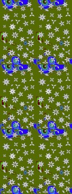 El çizimi çiçekli soyut çizim kalıbı. Yeşil ve nötr renklerde çiçekler. Raster illüstrasyonu.