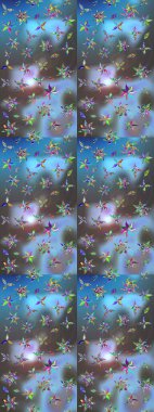 Arkaplan dokusu, duvar kağıdı, mavi ve gri renkli çiçek teması. Soyut etnik raster çizim kalıbı. Kabile sanatı boho baskısı, klasik çiçek arkaplanı.