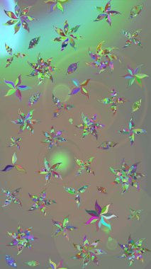 Raster deseni. Raster illüstrasyonu. Patlayan çiçekler soyut olarak yerleştirilmiş. Gri ve bej renklerde bahar çiçekleri..