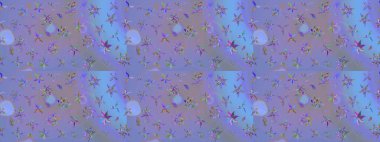 Renkli Bahar Teması eskiz kalıbı. Düz Çiçek Elementleri Tasarım Raster illüstrasyonu. Çiçek desenli eskiz. Mor ve mavi renkte çiçekler.