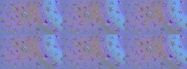 Sketch Colour Spring Theme eskiz kalıbı. Mor ve mavi renkte çiçekler. Düz Çiçek Elementleri Tasarımı. Sevimli çiçek raster deseni.