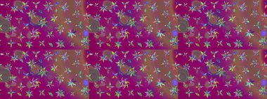 Mor ve kahverengi renkli Asya tekstili. Raster illüstrasyonu. Çiçek desenini çiz.