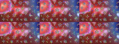 Eskiz arkaplan modeli. Raster - stok. Yapraklı çiçekler ve papatya çiçekleri kahverengi ve pembe renklerde.