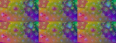 Yeşil ve kahverengi renkli çiçekler. Düz Çiçek Elementleri Tasarımı. Renkli Bahar Teması eskiz kalıbı. Sevimli çiçek raster deseni.