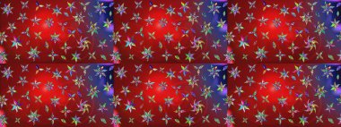 Raster illüstrasyonundaki çiçek desenli çizim. Kırmızı ve mor renkte çiçekler. Renkli Yaz Temalı eskiz kalıbı. Düz Çiçek Elementleri Tasarımı.