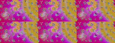 Çiçek arkaplan. Renkli çizim kalıbı. Mor ve sarı renkli şirin tekstil. Raster illüstrasyonu. Çiçek duvar kağıdı.