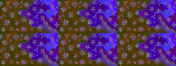 Çiçekli karalama şeklinde Raster çiçek deseni. Yumuşak, bahar çiçekli arka plan. Kahverengi ve mor renkte çiçekler.