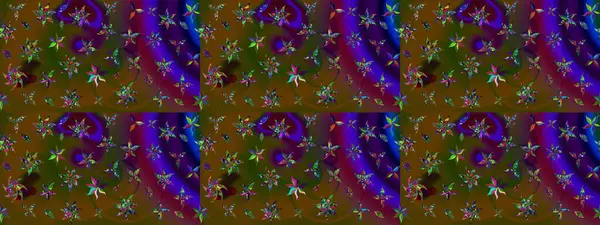 Sevimli çiçek raster deseni. Kahverengi ve yeşil renkli çiçekler. Renkli Bahar Teması eskiz kalıbı. Düz Çiçek Elementleri Tasarımı.