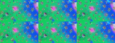 Raster illüstrasyonu. Eskiz stili yeşil ve mavi renkler. Şirin karalamalı çiçek desenli çizim. El yapımı çiçek ve bitki koleksiyonu. Raster illüstrasyonu.