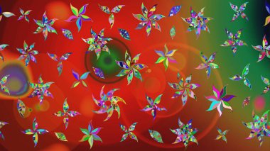 Raster illüstrasyonu. Suluboya çiçekli çiçek deseni. Kırmızı ve yeşil renklerde Asya tekstili.