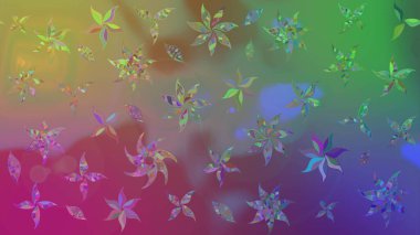 Renkli Yaz Temalı eskiz kalıbı. Sevimli çiçek raster deseni. Düz Çiçek Elementleri Tasarımı. Yeşil ve mor renkte çiçekler.