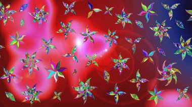 Raster illüstrasyonundaki çiçek desenli çizim. Suluboya tarzında kırmızı ve pembe renkte çiçekler.