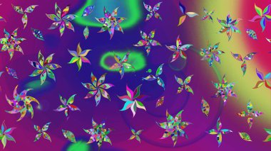 Renkli Bahar Teması eskiz kalıbı. Düz Çiçek Elementleri Tasarımı. Sevimli çiçek raster deseni. Mor ve mor renkte çiçekler.