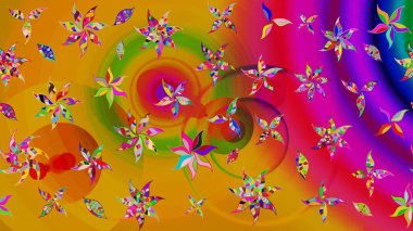 Raster illüstrasyonu. Çizim çiçek deseni duvar kâğıdı olarak kullanılabilir. Sarı ve kırmızı renkte çiçekler.