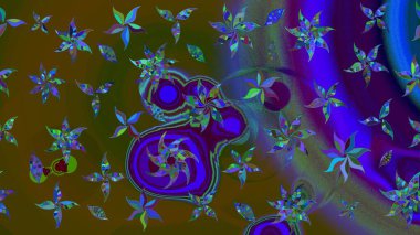 Suluboya, elle çizilmiş. Raster hisseleri. Çiçekler kahverengi ve maviye. Taslak arkaplan deseni.