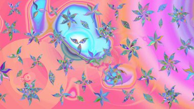 Modern çiçek arkaplanı. Moda baskıları için zarif bir şablon. Halk tarzı. Parlak renkli çiçekleri ve pembe ve mavi renkli yaprakları olan muhteşem bir çiçek deseni..