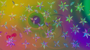 Raster illüstrasyonundaki çiçek desenli çizim. Yeşil ve kahverengi renkte çiçekler.