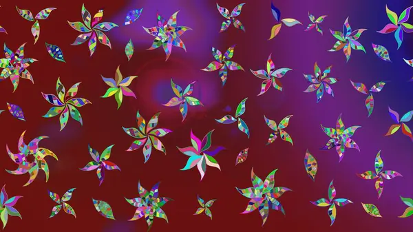 Raster illüstrasyonu. Kırmızı ve mor renkte çiçekler. Küçük çiçekte sevimli çiçek deseni var..