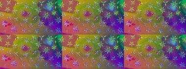 Yeşil ve kahverengi renkli çiçekler. Düz Çiçek Elementleri Tasarımı. Renkli Bahar Teması eskiz kalıbı. Sevimli çiçek raster deseni.