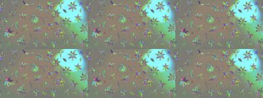 Nazik, narin çiçek arkaplanı. Çiçekli karalama şeklinde Raster çiçek deseni. Gri ve bej renkli çiçekler.