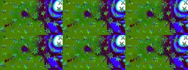 Yumuşak, bahar çiçekleri yeşil ve mavi renklerde. Yaprak ve çiçeklerin suluboya resimleri, yeşil ve mavi renkler üzerine çizimler. Raster illüstrasyonu.