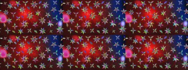 Modern çiçek arkaplanı. Parlak renkli çiçekleri ve kahverengi ve kırmızı renkte yaprakları olan harika bir çiçek deseni. Moda baskıları için zarif bir şablon. Halk stili.