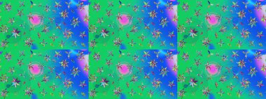 Raster illüstrasyonu. Eskiz stili yeşil ve mavi renkler. Şirin karalamalı çiçek desenli çizim. El yapımı çiçek ve bitki koleksiyonu. Raster illüstrasyonu.