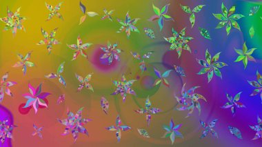 Moda baskıları için zarif bir şablon. Modern çiçek arkaplanı. Halk tarzı. Parlak renkli çiçekleri ve yeşil ve kahverengi renkte yaprakları olan harika bir çiçek deseni..