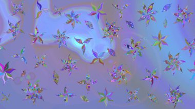 Raster illüstrasyonundaki çiçek desenli çizim. Mor ve mavi renkte çiçekler.