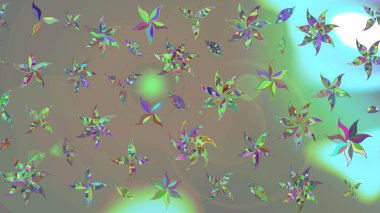 Raster illüstrasyonu. Gri ve bej renklerde bahar çiçekleri. Yaprak ve çiçeklerin suluboya resmi, gri ve bej renkler üzerine çizim şekli.