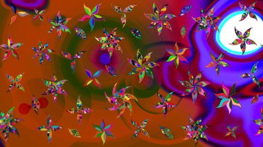 Küçük çiçekli basit bir çiçek çizimi. Raster illüstrasyonu. Moda baskısı, albüm, ambalaj kağıdı ve duvar kağıdı için zarif dekoratif süslemeler. Kahverengi ve kırmızı renkte şirin çiçekler..