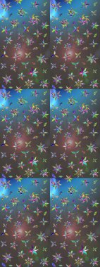 Düz Çiçek Elementleri Tasarımı. Renkli Yaz Temalı eskiz kalıbı. Gri ve mavi renkte çiçekler. Raster illüstrasyonunda çiçek deseni çizimi.