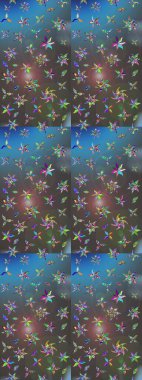 Çiçekli karalama şeklinde Raster çiçek deseni. Mavi ve gri renkte çiçekler. Nazik, sevimli çiçek arkaplanı..