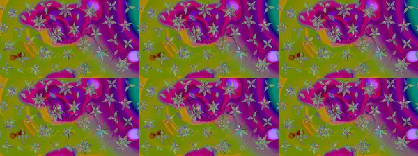 Soyut etnik raster çizim kalıbı. Kabile sanatı boho baskısı, klasik çiçek arkaplanı. Arkaplan dokusu, duvar kağıdı, yeşil ve mor renkli çiçek teması.