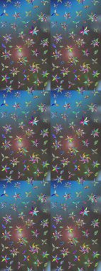 Çiçekli karalama şeklinde Raster çiçek deseni. Mavi ve gri renkte çiçekler. Nazik, sevimli çiçek arkaplanı..