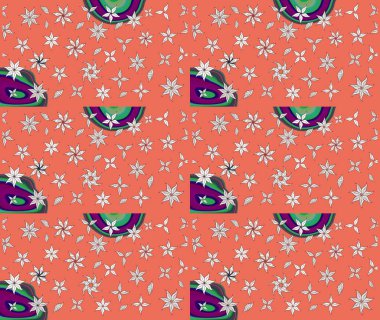 Düz Çiçek Elementleri Tasarımı. Renkli Bahar Teması eskiz kalıbı. Turuncu renkli çiçekler. Raster illüstrasyonunda çiçek deseni çizimi.