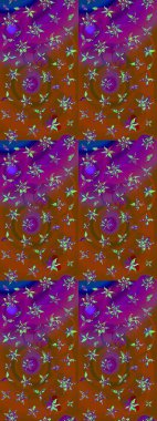 Kahverengi ve mor renkli şirin çiçek desenleri. Düz Çiçek Elementleri Tasarımı. Renkli Bahar Teması eskiz kalıbı. Raster Modaya uygun kumaş deseni.