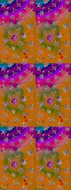 Turuncu ve kahverengi renkli parlak çiçekli soyut çizim deseni. Çiçeksel elementlerle süslenmiş zarif raster dokusu. Küçük çiçekte şirin bir çiçek deseni var..