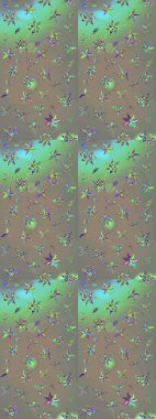 Düz Çiçek Elementleri Tasarımı. Renkli Bahar Teması eskiz kalıbı. Raster illüstrasyonu. Taslak desenli, modaya uygun kumaş deseni. Şirin çiçek elementleri..