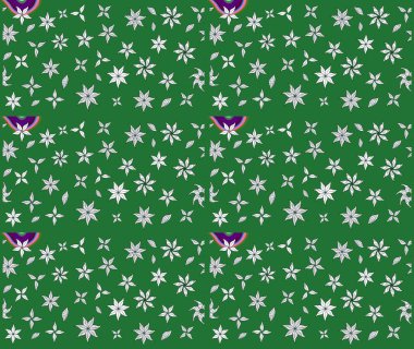 Miles Fleur, süslü püslü bir süs. Kumaş, tekstil, duvar kağıdı baskısı için. Tomurcukları papatya çiçekleri olan sevimli bir çiçek deseni. Raster illüstrasyonu. Eskiz geçmişi. Antika retro tarzı.