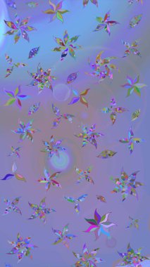 Mor ve mavi renklerde bahar çiçekleri. Raster illüstrasyonu. Yaprak ve çiçeklerin suluboya resmi, mor ve mavi renklerin çizim şekli.