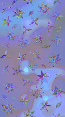 Nazik, narin çiçek arkaplanı. Çiçekli karalama şeklinde Raster çiçek deseni. Mavi ve mor renkte çiçekler.