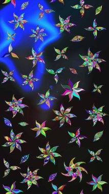 Düz Çiçek Elementleri Tasarım Raster illüstrasyonu. Renkli Bahar Teması eskiz kalıbı. Çiçek desenli eskiz. Gri ve mavi renkte çiçekler.