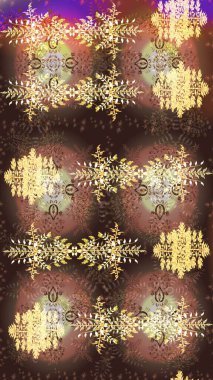 Kahverengi, bej ve mor renkli çiçekler. Raster illüstrasyonunda çiçek deseni çizimi.