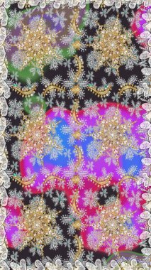 Doğum günü kartı, davetiye ya da afiş için iyidir. Kusursuz ortaçağ çiçek deseni. Raster illüstrasyonu. Gri renklerde altın. Dekoratif simetri arabesk.