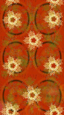 Kar taneleri turuncu, kahverengi ve sarı renklerde. Renkli arka planda güzel kar taneleri. Raster illüstrasyonu..