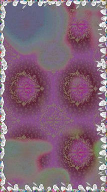 Mor renkli etnik çiçeklerle kusursuz bir desen. Asya Tekstil 'inde Raster Çiçek İllüstrasyonu.