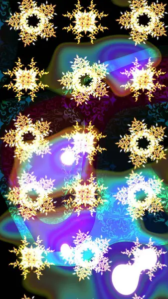 Soyut mandala ya da tuhaf kar tanesi çizgisi sanat tasarımı. Raster illüstrasyonu. Renkli arka planda izole tatlı kar taneleri.