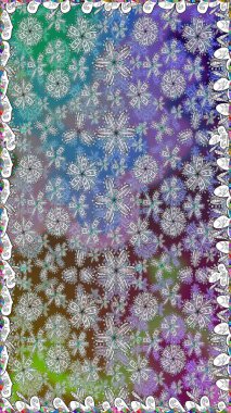 Raster illüstrasyonu. Çiçek ve yapraklı karalama şeklinde Raster çiçek deseni. Gri renkte bahar çiçekleri..